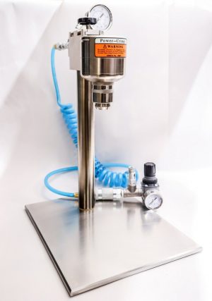 PNEUMATIC VIAL CRIMPING ASSEMBLY WITH FOOT PEDAL AND STAND